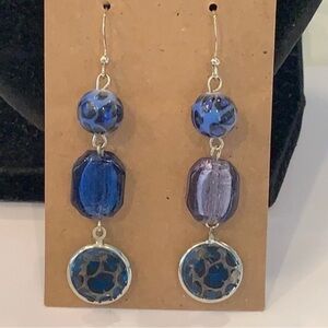 NWOT Charming Charlie Blue Glass Cheetah Dangle Earrings